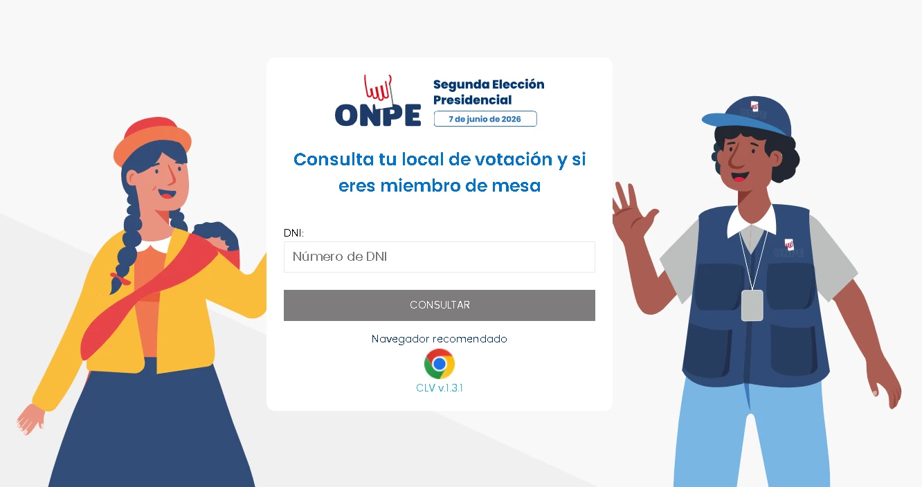ONPE: consulta tu local de votación para la segunda vuelta 2026 con tu DNI
