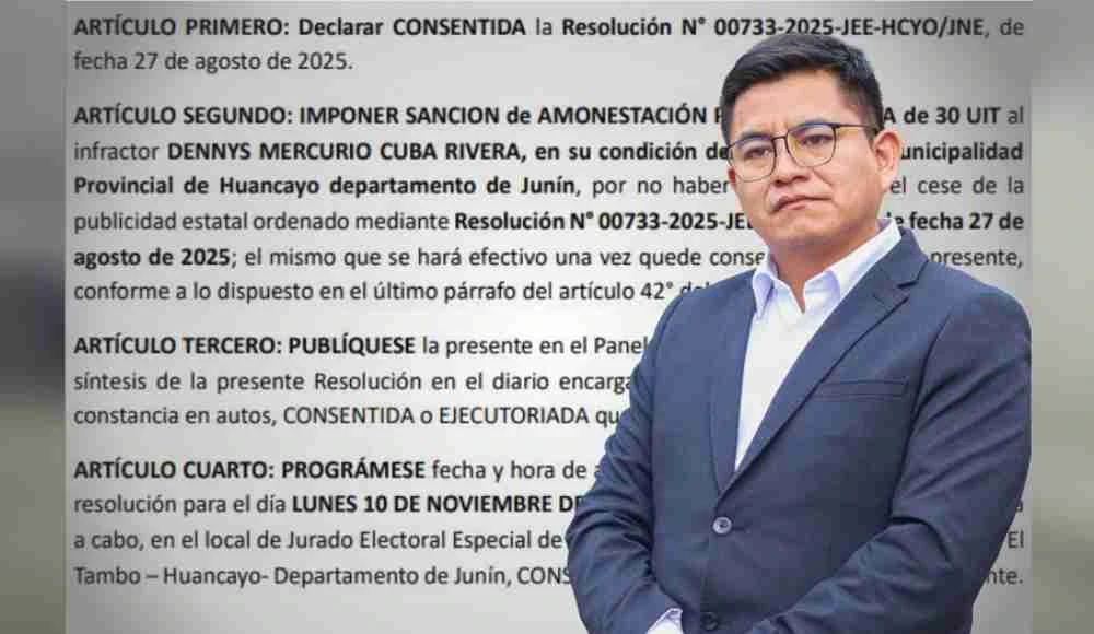 JNE sanciona a Dennys Cuba por propaganda electoral